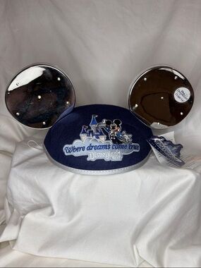 Disney Navy Blue Silver Mickey Ears Hat "Where Dreams Come True" NWT